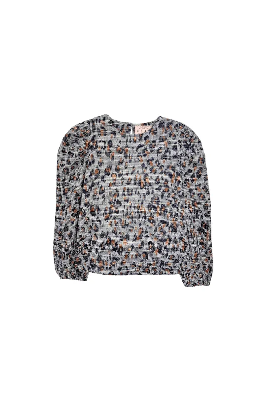 Puff Sleeve Pullover - Navy Cheetah