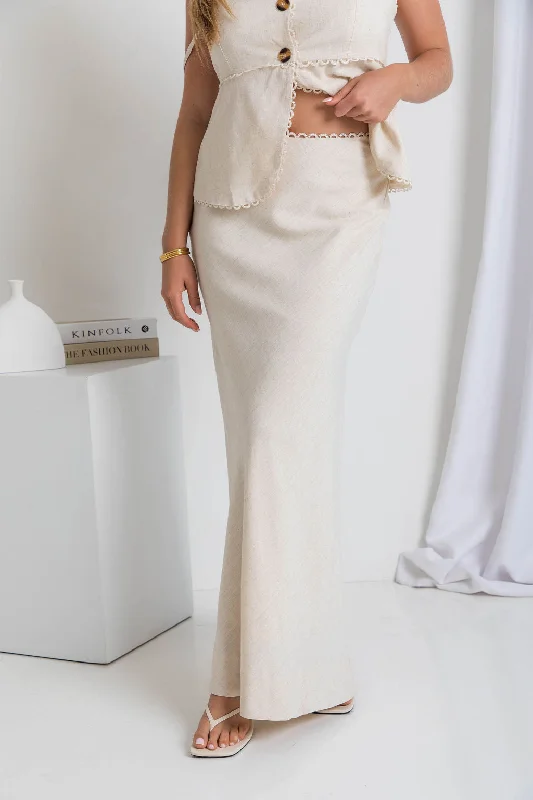 Mae Bias Cut Maxi Skirt - Natural