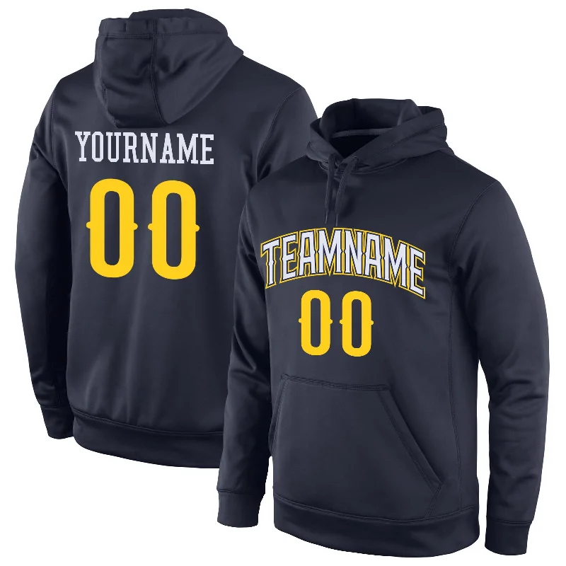 Custom Stitched Navy Gold-White Sports Pullover Sweatshirt Hoodie