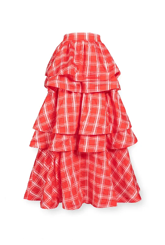 Teagan Tiered Skirt - Red Plaid