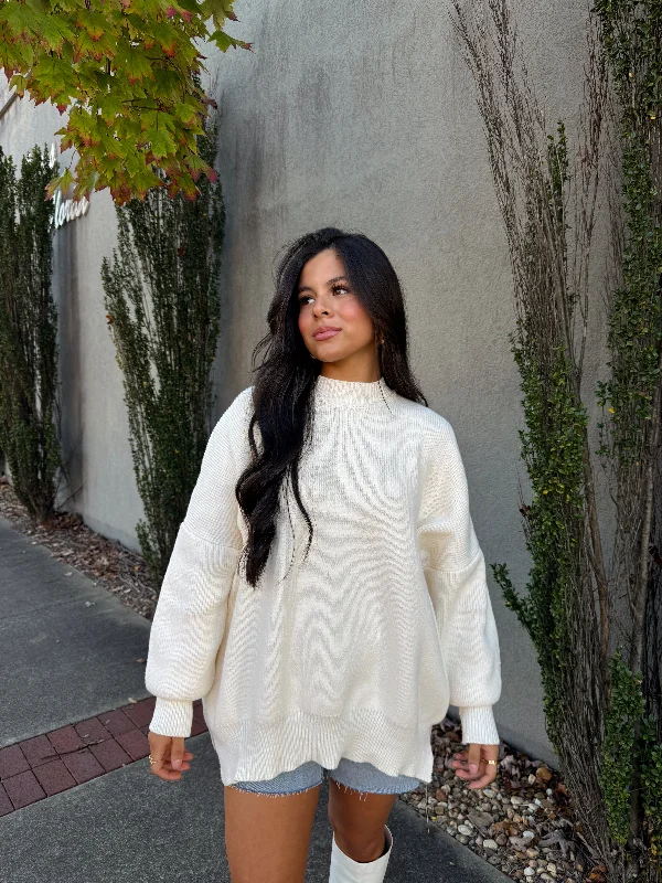 Cream Oversized Mockneck Sweater