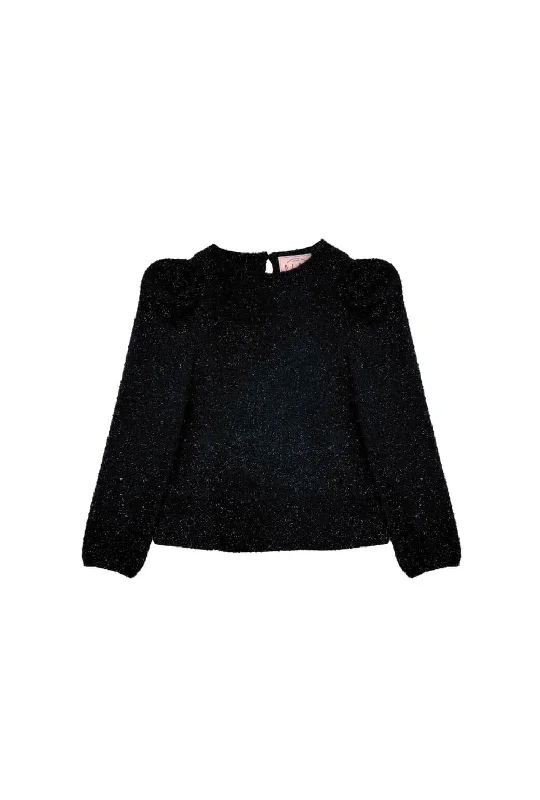 Puff Sleeve Pullover - Black Shimmer Knit