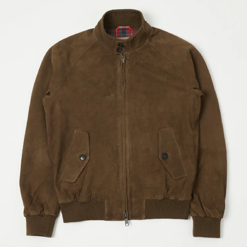 Baracuta G9 Suede Harrington Jacket - Dark Olive