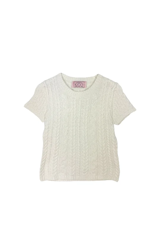 Short Sleeve Cable-knit Sweater - Off-White