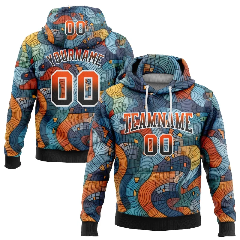 Custom Stitched Black Orange-White Fade 3D Pattern Design Colorful Curve Shapes Sports Pullover Sweatshirt Hoodie