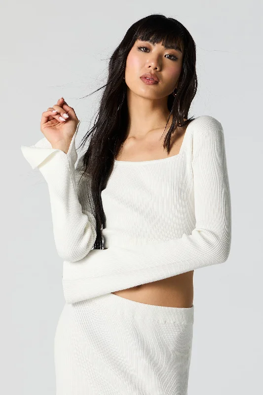 Ribbed Knit Square Neck Sweater