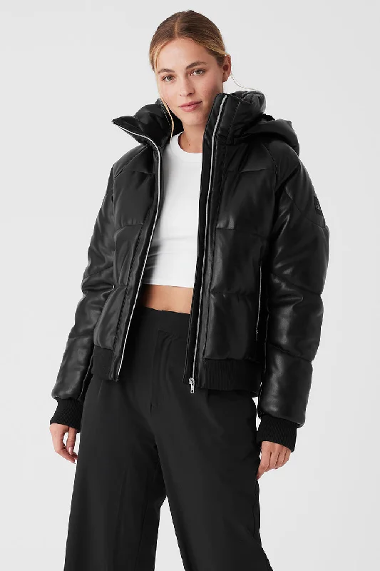 Faux Leather Boss Puffer - Black