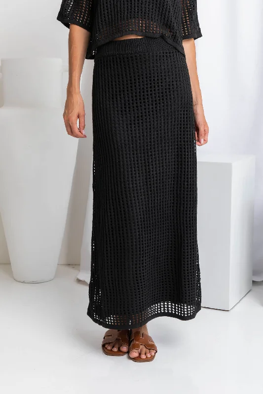 Florence Crochet Midi Skirt - Black