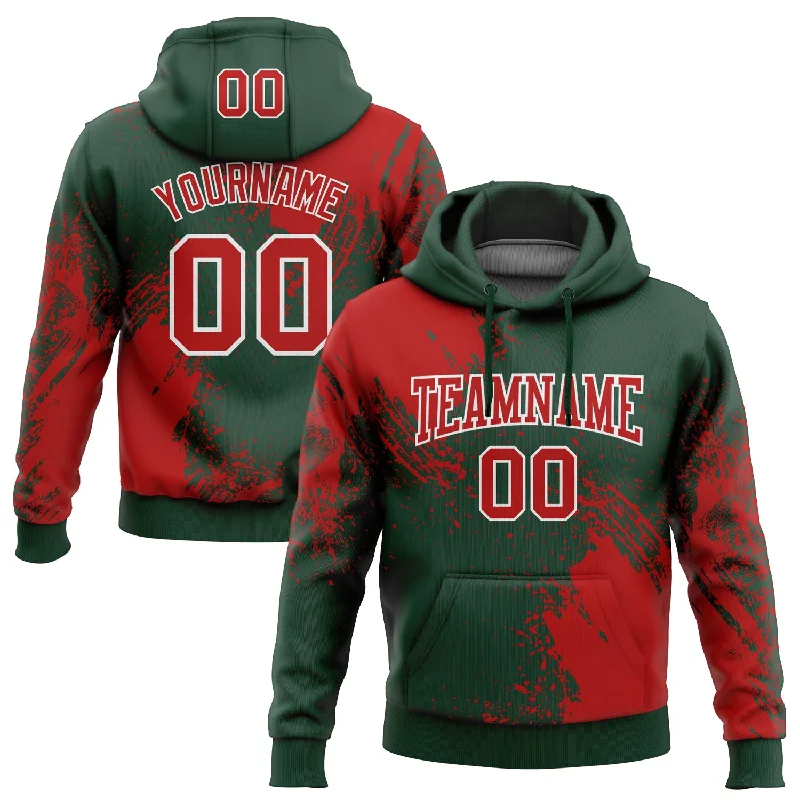 Custom Stitched Green Red-White 3D Pattern Design Abstract Brush Stroke Sports Pullover Sweatshirt Hoodie