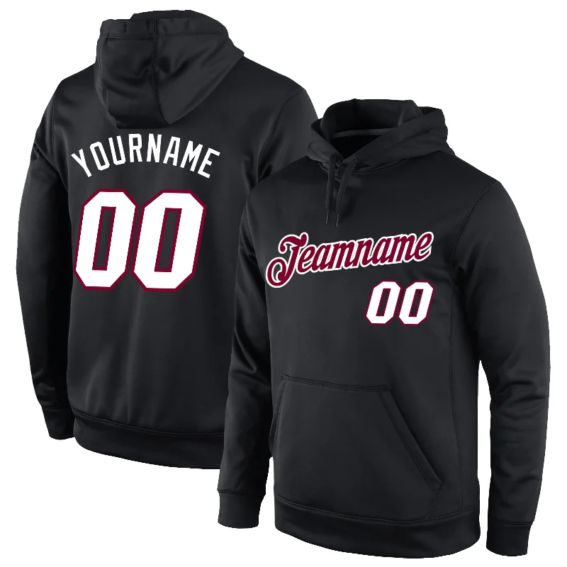 Custom Stitched Black White-Maroon Sports Pullover Sweatshirt Hoodie