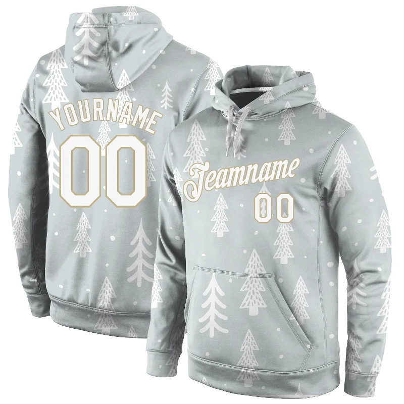 Custom Stitched Gray White-Old Gold Christmas 3D Sports Pullover Sweatshirt Hoodie