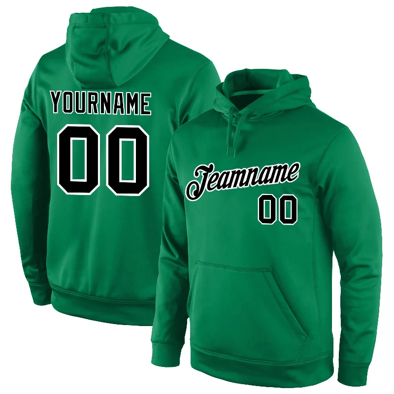 Custom Stitched Kelly Green Black-White Sports Pullover Sweatshirt Hoodie