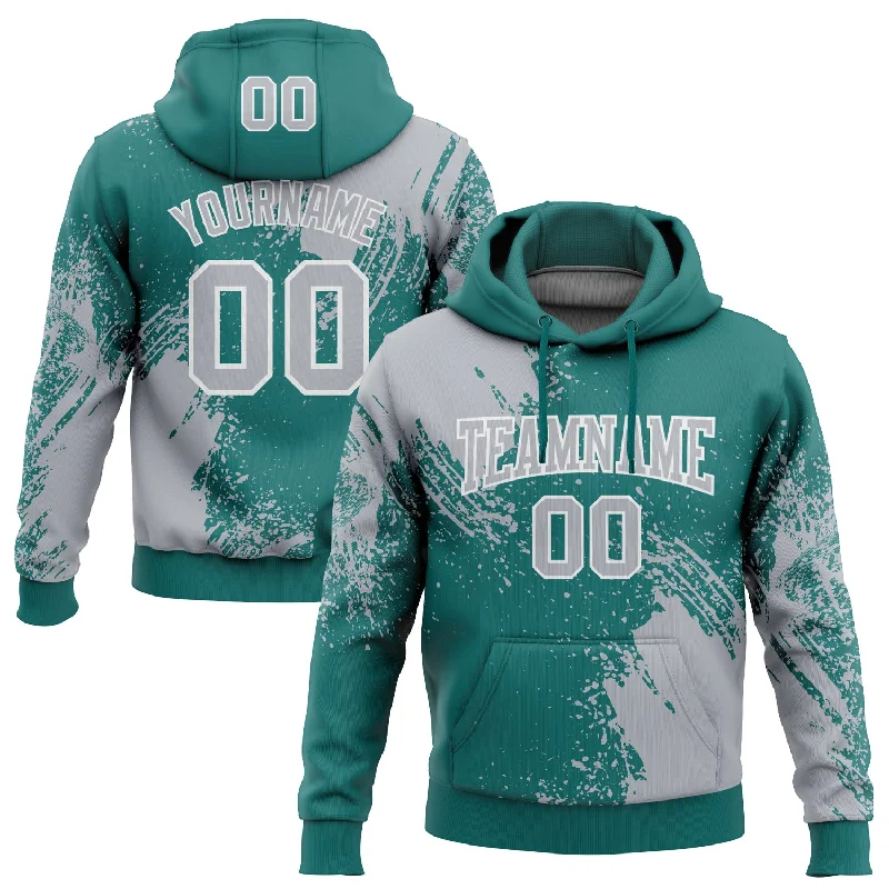 Custom Stitched Teal Gray-White 3D Pattern Design Abstract Brush Stroke Sports Pullover Sweatshirt Hoodie