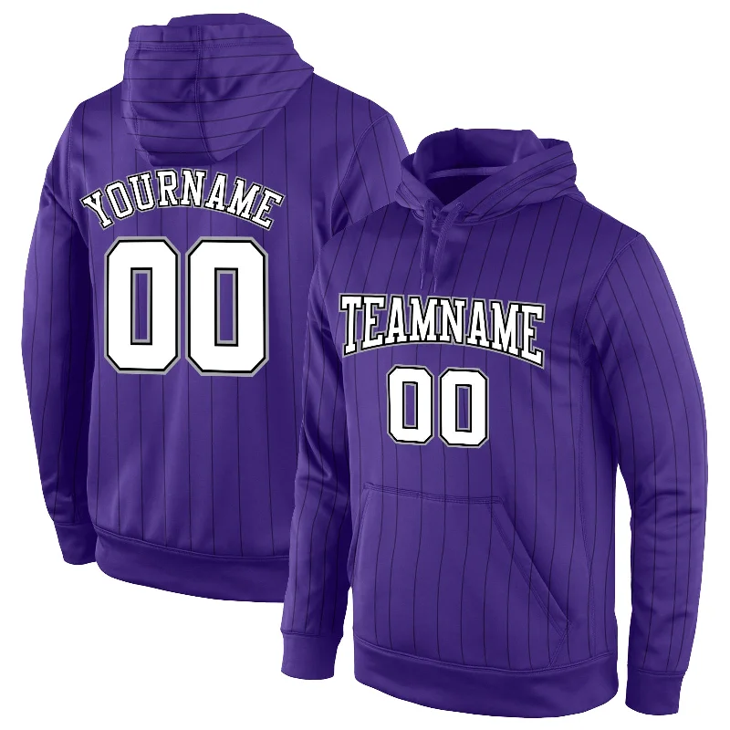 Custom Stitched Purple Black Pinstripe White-Gray Sports Pullover Sweatshirt Hoodie