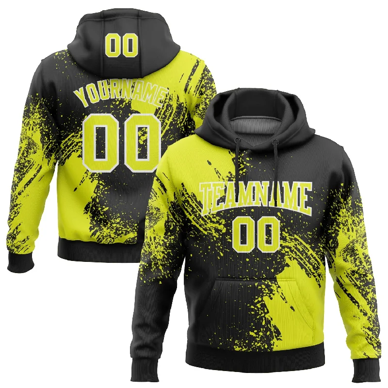 Custom Stitched Black Neon Yellow-White 3D Pattern Design Abstract Brush Stroke Sports Pullover Sweatshirt Hoodie