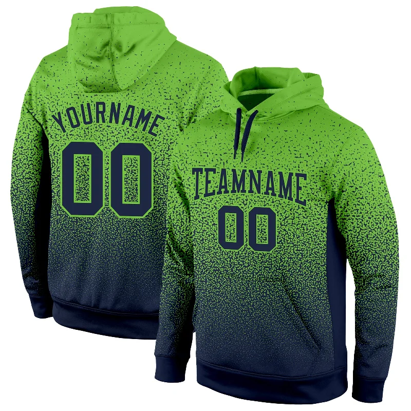 Custom Stitched Neon Green Navy Fade Fashion Sports Pullover Sweatshirt Hoodie