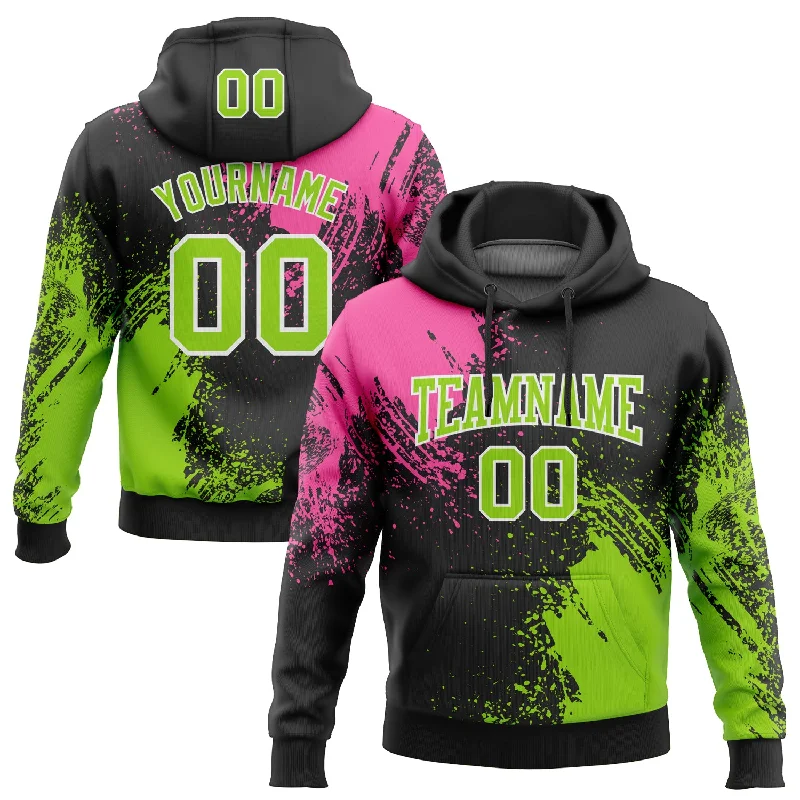 Custom Stitched Black Neon Green-Pink 3D Pattern Design Abstract Brush Stroke Sports Pullover Sweatshirt Hoodie