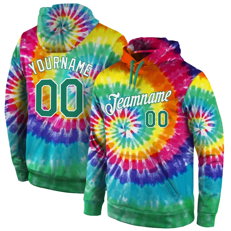 Custom Stitched Tie Dye Kelly Green-White 3D Pattern Design Sports Pullover Sweatshirt Hoodie