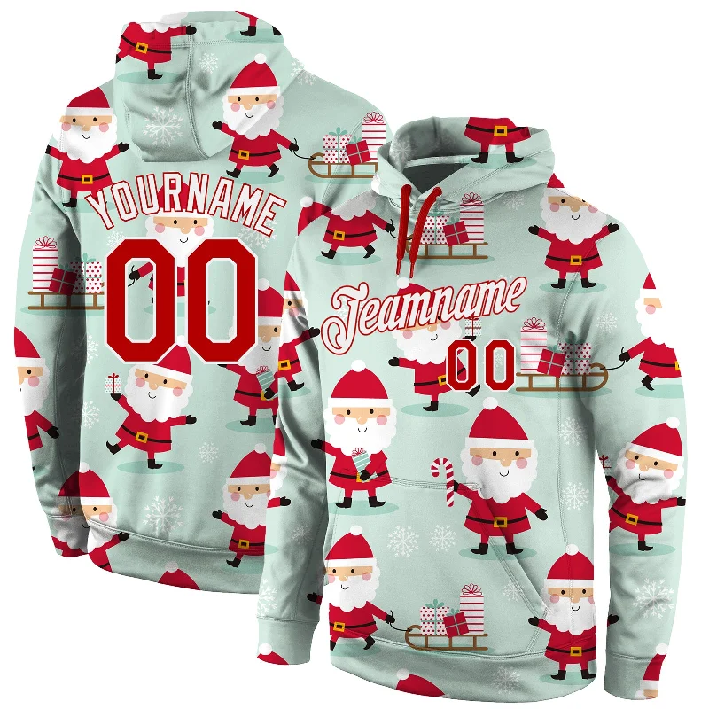 Custom Stitched Green Red-White Christmas 3D Sports Pullover Sweatshirt Hoodie