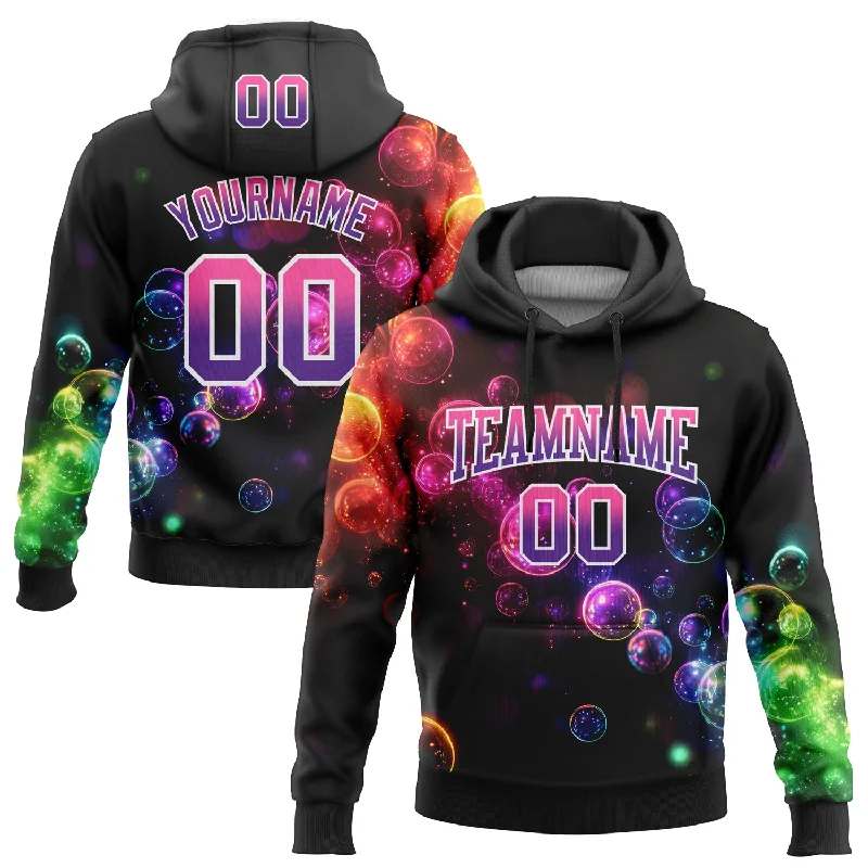 Custom Stitched Black Pink-Purple Fade 3D Pattern Design Colorful Bubbles Sports Pullover Sweatshirt Hoodie