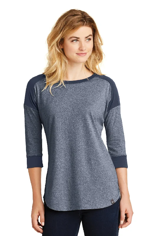 New Era Womens Heritage 3/4 Sleeve Crewneck T-Shirt - Navy Blue Twist/Navy Blue