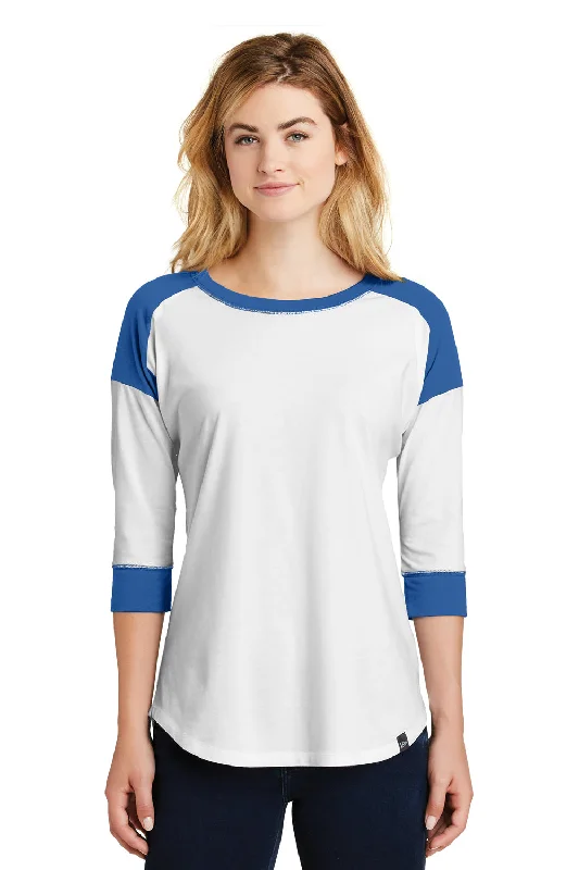 New Era Womens Heritage 3/4 Sleeve Crewneck T-Shirt - White/Royal Blue - Closeout