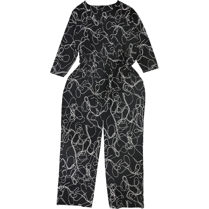 Alfani Womens Scribble Jumpsuit, Black, 2X