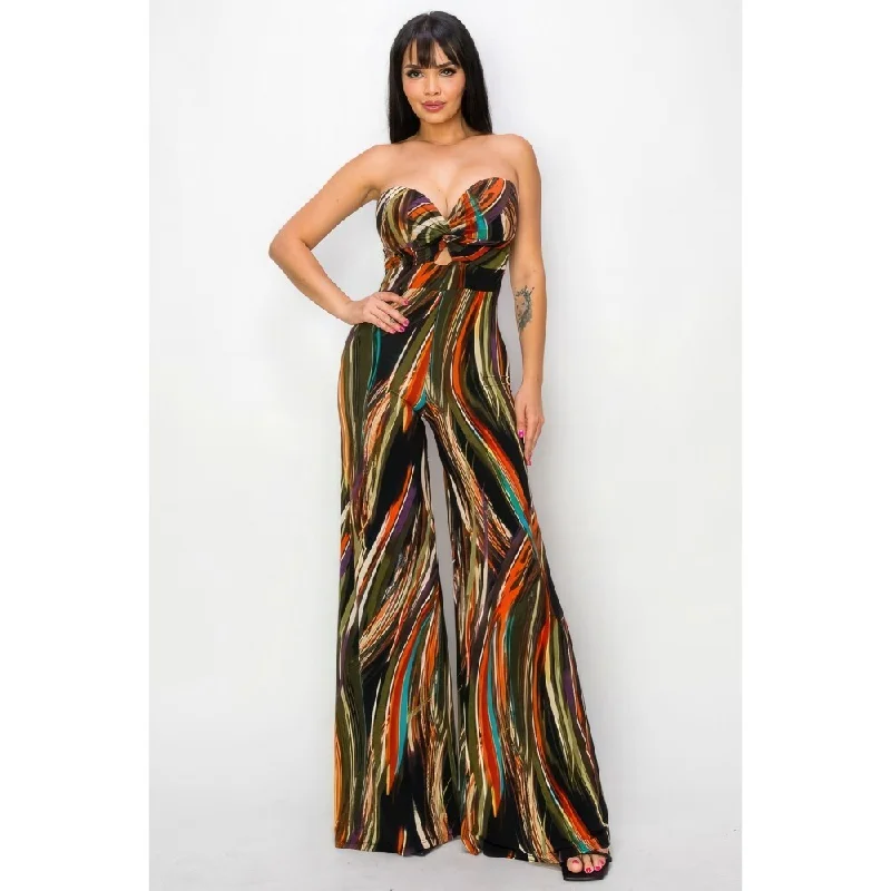 Allover Print Twist Front Wide Leg Jumpsuit