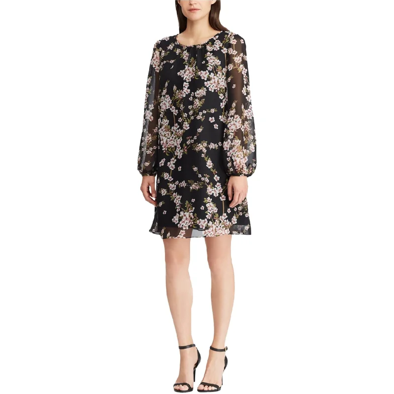 American Living Womens Floral Print Shift Dress, Black, 2