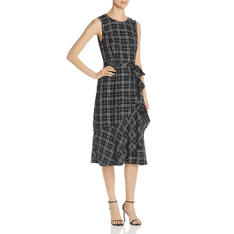 Calvin Klein Womens Plaid A-line Dress, Black, 2