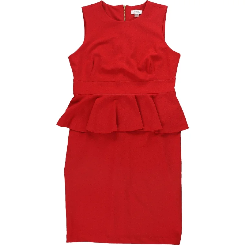 Calvin Klein Womens Solid Peplum Sheath Dress, Red, 12