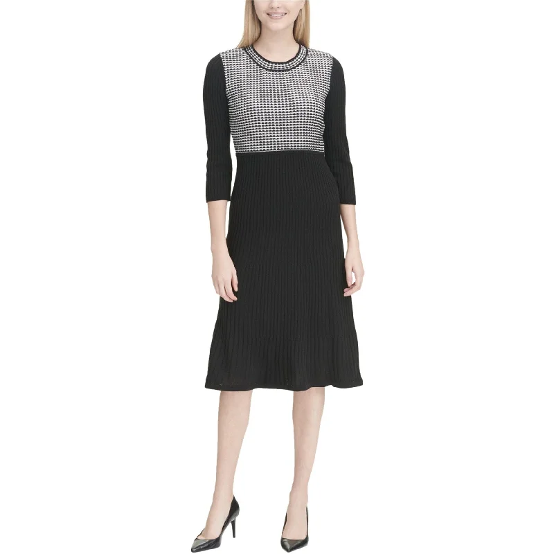 Calvin Klein Womens Stitch Sweater Dress, Black, Large