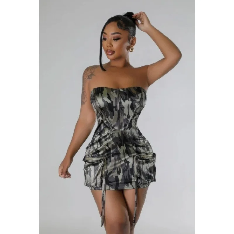 Camouflage Stretch Tube Dress with Zipper Closure