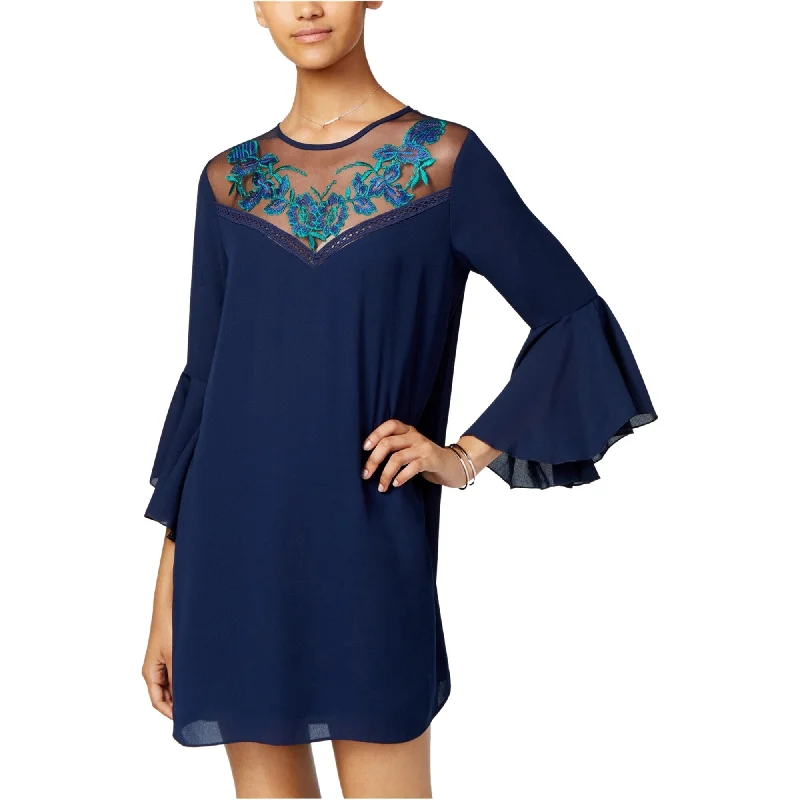 City Studio Womens Bell Sleeve A-line Dress, Blue, Small