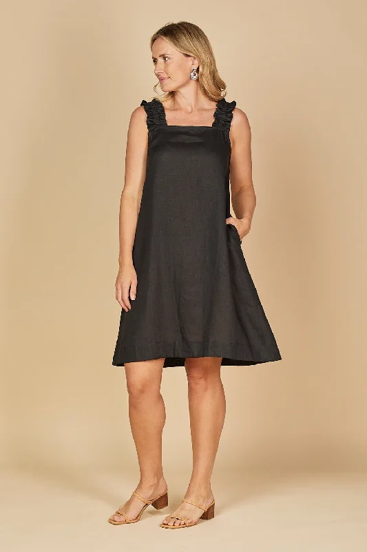 Claire Short Linen Dress in Black