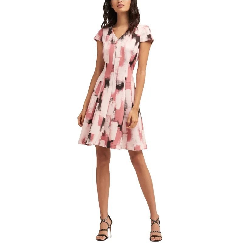 DKNY Womens Paint Pattern A-line Dress, Pink, X-Large