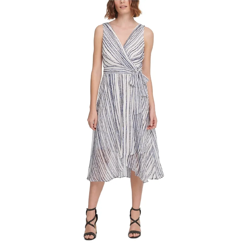 DKNY Womens Striped Wrap Dress, Multicoloured, 16