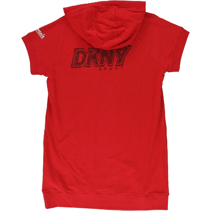 DKNY Womens Washington Nationals Hoodie Shirt Dress, Red, Small