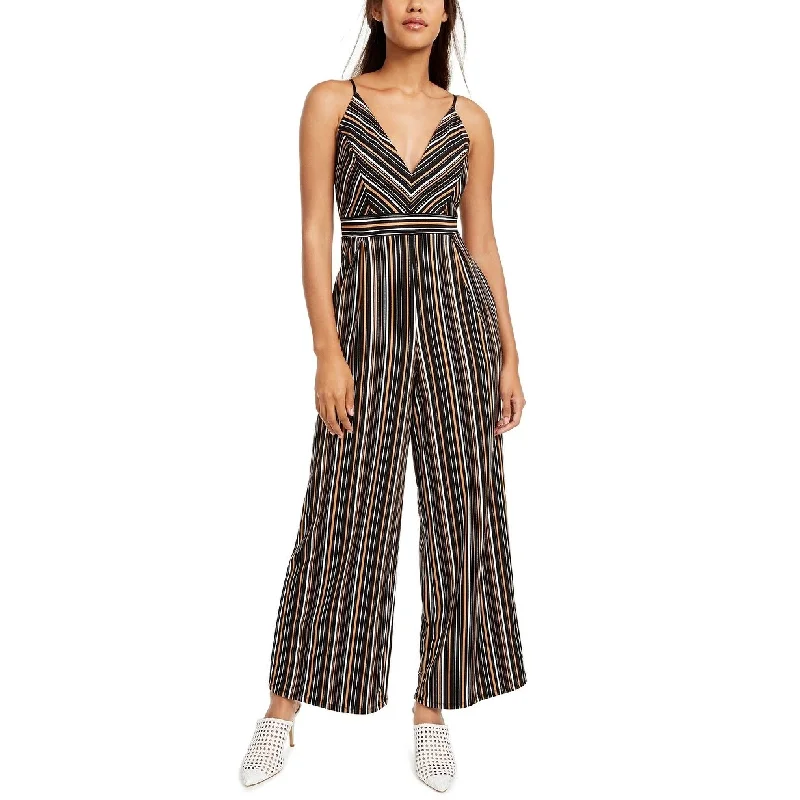 Emerald Sundae Juniors' Striped Jumpsuit Charcoal Size Extra Small - X-Small