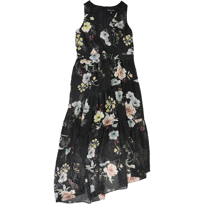 I-N-C Womens Floral Tiered Dress, Black, 10