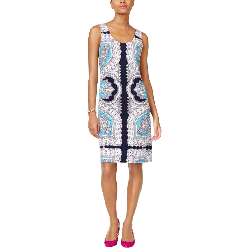 I-N-C Womens Printed Sheath Dress, Blue, Medium