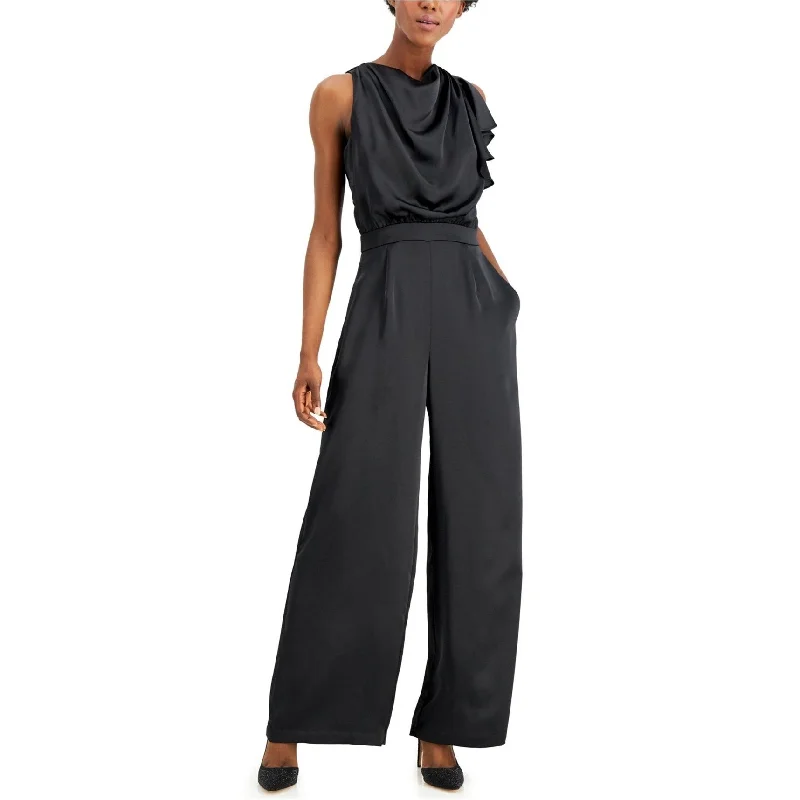 I-N-C Womens Satin Jumpsuit, Black, 4