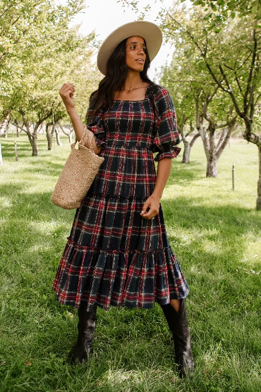 Madeline Dress in Navy Plaid