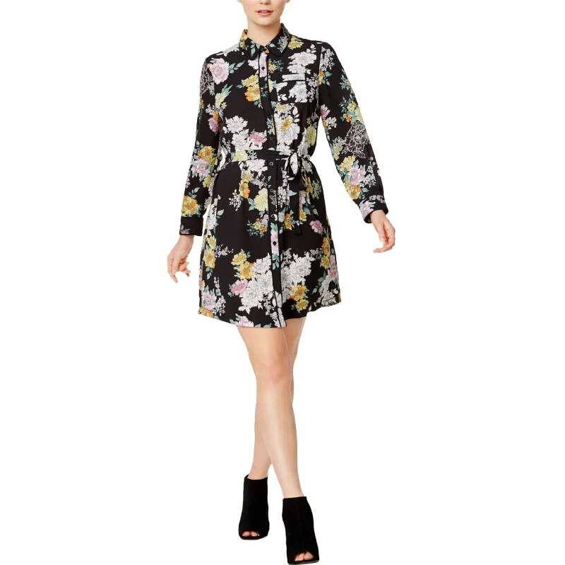 maison Jules Womens Floral-Print Shirt Dress, Black, X-Small