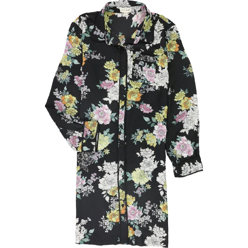 maison Jules Womens Floral-Print Shirt Dress, Black, XX-Large