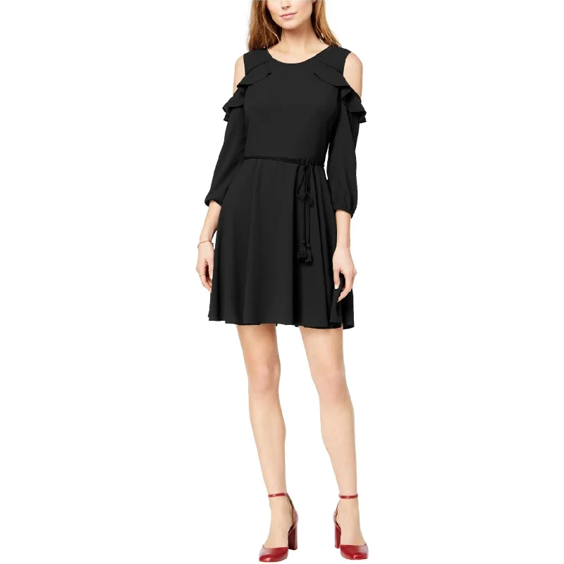 maison Jules Womens Flounce-Trim A-line Dress, Black, 4