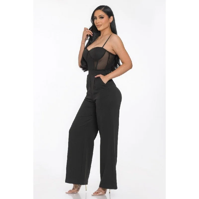 Mesh Insert Cup Wide Leg Jumpsuit