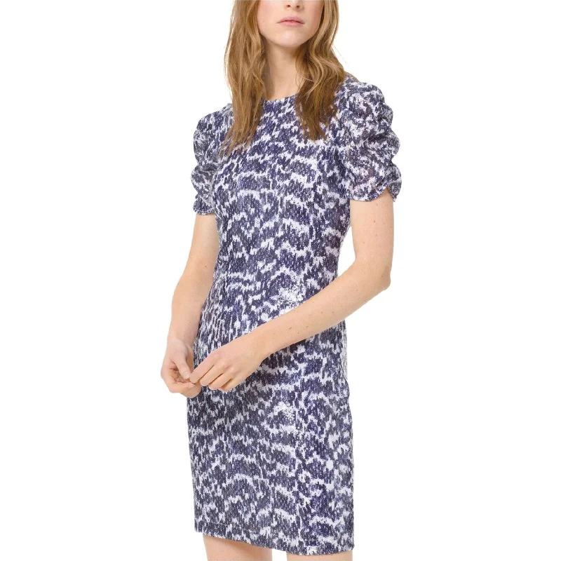 Michael Kors Womens Ruched Sleeve Sheath Dress, Blue, Small