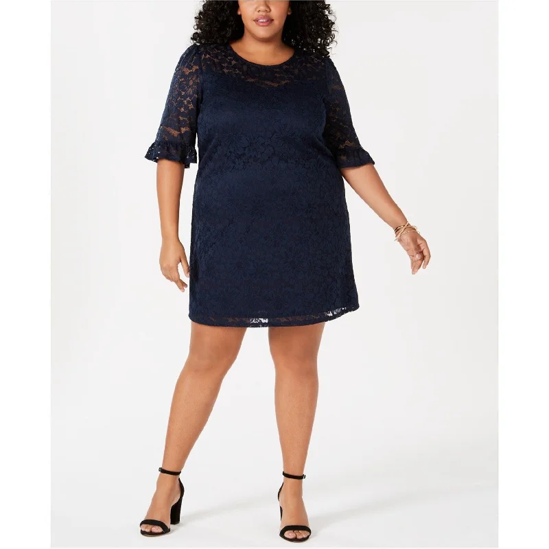 Monteau Womens Lace Shift Dress, Blue, 2X