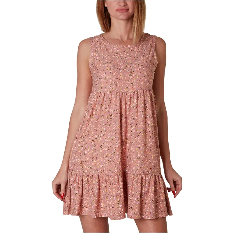 no comment Womens Floral Tiered Tank Dress, Pink, Small